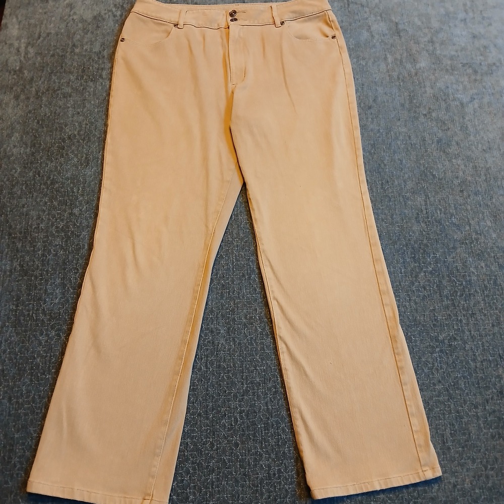 Coldwater Creek Straight Leg Pants Tan Khaki Size 14 Stretch Cotton
